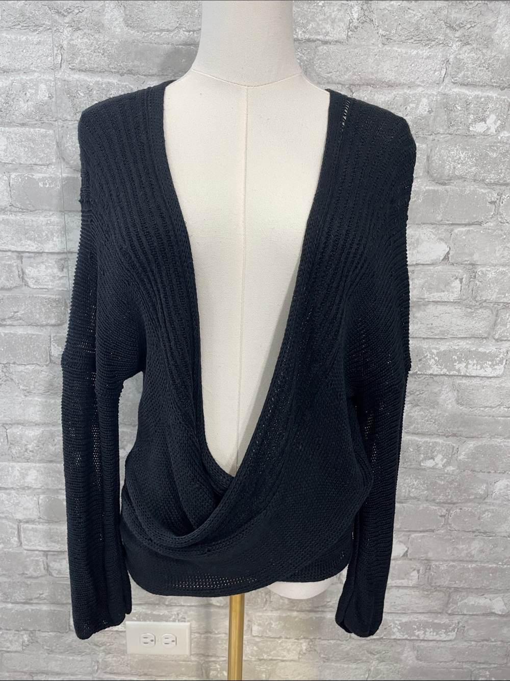 Soft Surroundings black Linen Blend open-knit wrap pullover sweater